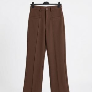 High-Waisted Pintuck Straight-Leg Trousers (chocolate brown,black and Pink)