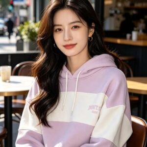 Striped Oversized  Hoodie (Lavender & White)