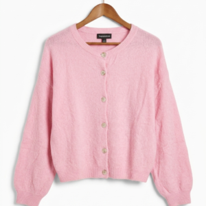 Soft Pink Fluffy Knit Button-Through Cardigan