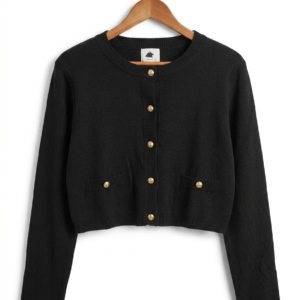 Black Gold-Button Cropped Cardigan