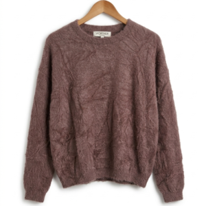 Dusty Mauve Textured Fluffy Crew Neck Jumper