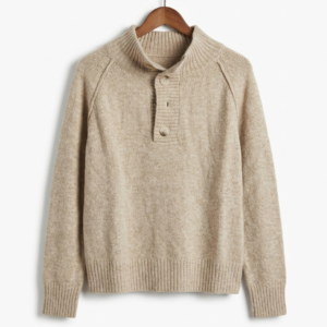 Oatmeal Button-Neck Henley Knit Jumper