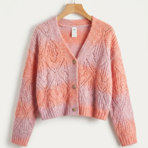 Sunset Pastel Pointelle Knit Ombré Cardigan Sweater