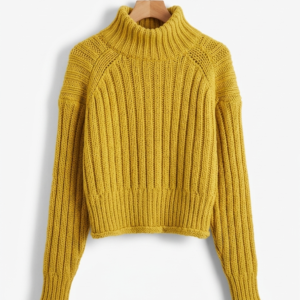 Mustard Yellow Ribbed Turtleneck Sweater