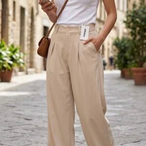 Beige Wide-Leg Trousers