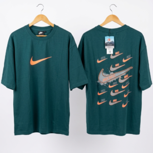 Oversized Graphic T-Shirt – Dark Forest Green / Orange Swoosh