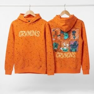CRVMINS Cartoon Graphic Splatter-Print Orange Hoodie