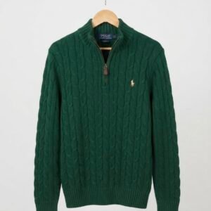 Green Cable Knit Quarter-Zip Jumper