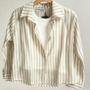 2-in-1Striped Button-Down Shirt (Beige & Olive)